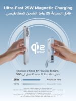 باور بانك UGREEN MagFlow Qi2 سعة 10000mAh، شحن مغناطيسي MagSafe بقدرة 25W، مع كابل USB‑C مدمج 30W، مناسب لـ iPhone 17 ومتوافق مع iPhone وAirPods وبعض أجهزة Xiaomi وSamsung (سلسلة 2025).