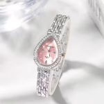 ساعة كوارتز نسائية بيضاوية مرصعة بحجر الراين، تصميم أنيق للاستخدام اليومي والهدايا