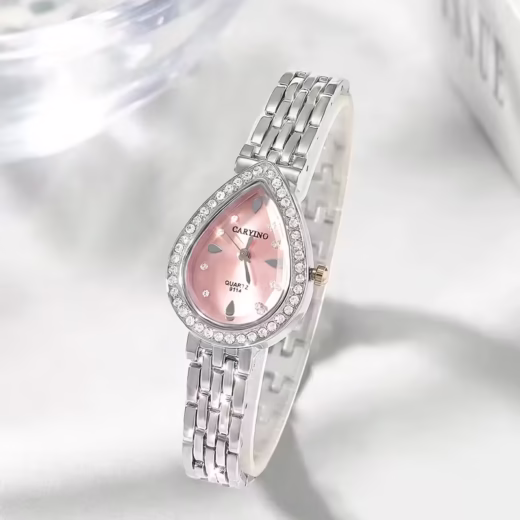 ساعة كوارتز نسائية بيضاوية مرصعة بحجر الراين، تصميم أنيق للاستخدام اليومي والهدايا
