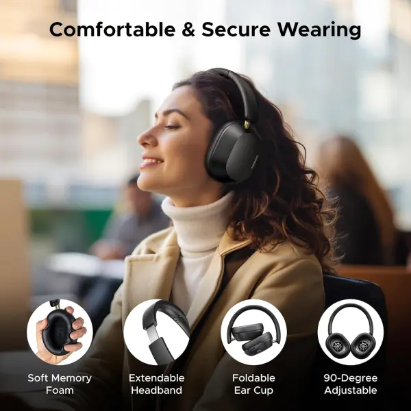 سماعة UGREEN HiTune Max5C أوفر-إير لاسلكية بعزل ضوضاء متكيف ANC حتى 38dB، وصوت Hi‑Res مع دعم LDAC وCustom EQ عبر تطبيق UGREEN.