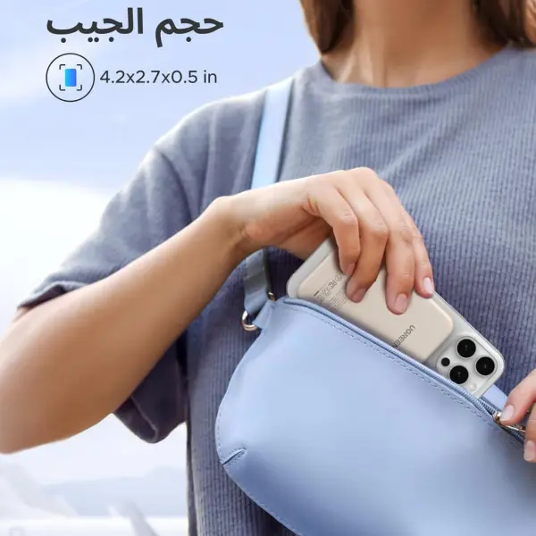 باور بانك UGREEN MagSafe سعة 5000mAh — Ultra‑Mini شاحن لاسلكي مغناطيسي، يدعم شحن سلكي PD 15W عبر كابل USB‑C، وشحن لاسلكي مغناطيسي 7.5W، مناسب لآيفون iPhone 17/16/15 وغيرها، اللون White.
