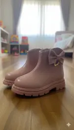 بوت أطفال بناتي بوت أطفال بوت بناتي بوت قصير حذاء أطفال أنيق فيونكة جانبية سحاب جانبي نعل مطاطي مانع للانزلاق حذاء يومي للأطفال