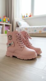 بوت أطفال جلد بوت أطفال حذاء أطفال جلد صناعي بوت شتوي رباط أمامي سوستة جانبية نعل مطاطي مضاد للانزلاق حذاء خروج للأطفال