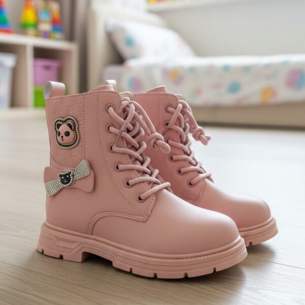 بوت أطفال جلد بوت أطفال حذاء أطفال جلد صناعي بوت شتوي رباط أمامي سوستة جانبية نعل مطاطي مضاد للانزلاق حذاء خروج للأطفال