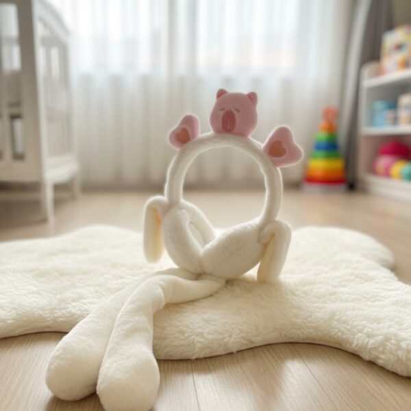 سماعة تدفئة على شكل دمية دب للأطفال والكبار، أذنان ناعمتان للدفء والراحة