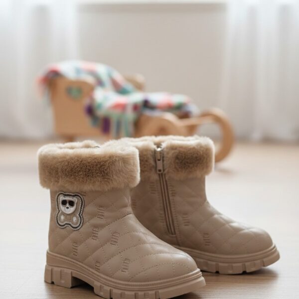 بوت أطفال بناتي بوت أطفال بوت بناتي بوت شتوي فرو ناعم نعل مطاطي مانع للانزلاق حذاء أطفال دافئ بوت خروج للأطفال