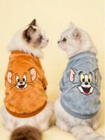 توم وجيري × شي إن 1 بلوزة قطيفة مطبوعة بنمط كرتوني لطيف، سويت شيرت قطيفة، ملابس قطط، ملابس كلاب، مقاسات من XXS إلى XXXXL، صغير جدًا، كبير جدًا.