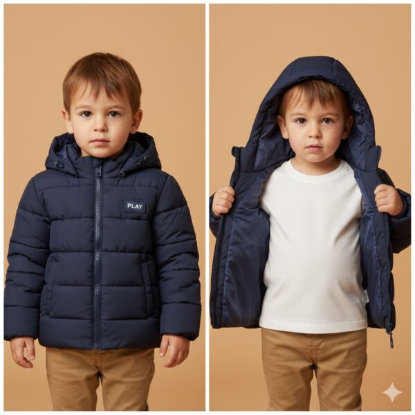 جاكيت بافر (Puffer) شتوي للأطفال - أزرق كحلي ملكي