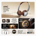 سماعة UGREEN Studio Plus Over‑Ear Wireless – عزل ضوضاء متكيف ANC، مكالمات AI واضحة، Bluetooth 6.0، خفيفة ومريحة