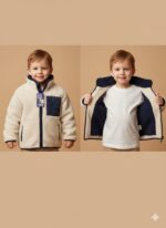 جاكيت شيربا (فرو غنم صناعي) بوجهين - أبيض كريمي وكحلي