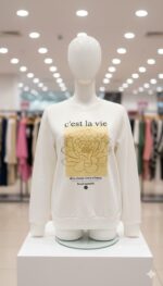 سويتشيرت نسائي أبيض بطبعة وردة، تصميم كاجوال أنيق بعبارة C’est La Vie