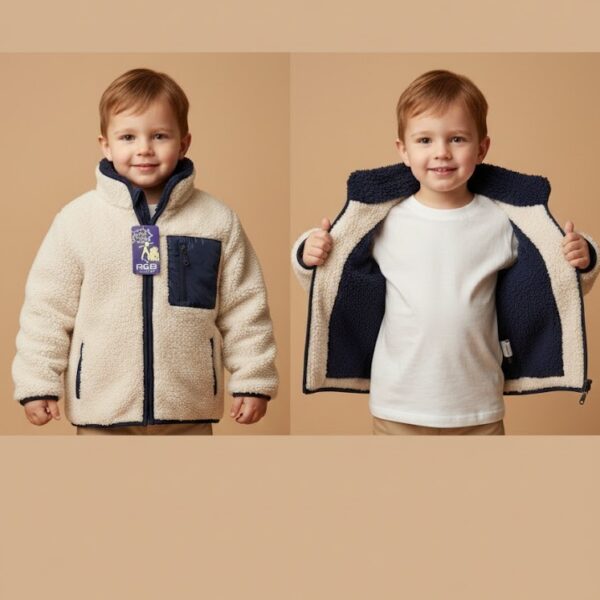 جاكيت شيربا (فرو غنم صناعي) بوجهين - أبيض كريمي وكحلي