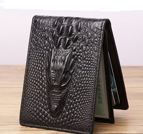 حامل بطاقة هوية رجالي بنقشة التمساح – منظم بطاقات متعدد الوظائف بسعة كبيرة مع جيب مستندات