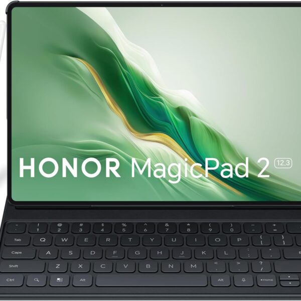 تابلت ماجيك باد 2 من هونر بذاكرة RAM 12GB وذاكرة روم 256GB مقاس 12.3 انش وواي فاي بلون ابيض مع كيبورد بلوتوث ذكي وقلم سحري