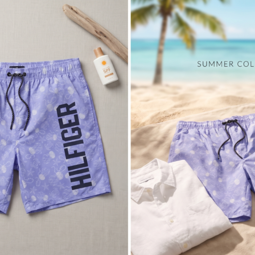 مايوه رجالي (شورت بحر) ماركة Hilfiger لافندر بطبعة "قنديل البحر" - إصدار Summer Collection