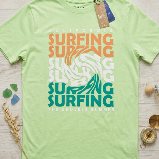 تيشرت ولادي صيفي أخضر فاتح بطبعة California Surfing