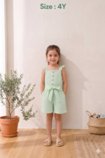 سالوبيت شورت بناتي صيفي منت جرين بحزام ربط - مقاس (4Y)