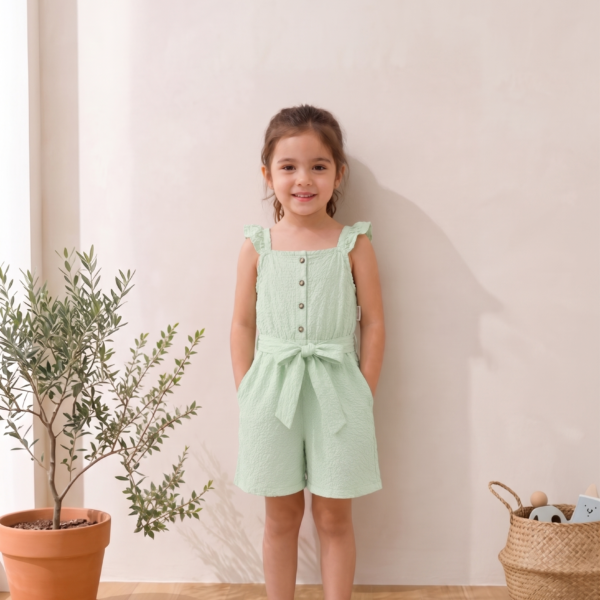 سالوبيت شورت بناتي صيفي منت جرين بحزام ربط - مقاس (4Y)