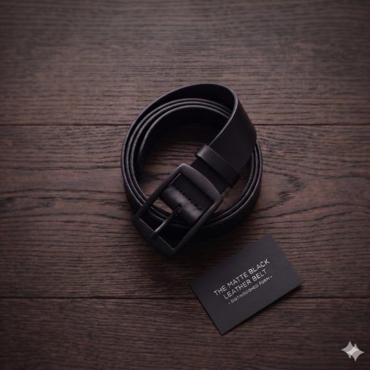 حزام رجالي جلد أسود كلاسيكي بإبزيم معدني مطفي (Matte Black)