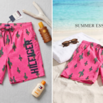 مايوه رجالي (شورت بحر) ماركة Hilfiger وردي بطبعة "الصبار" - إصدار Summer Essentials