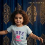تيشرت بناتي قطن صيفي لبني بطبعة LOVE وروح رياضية
