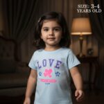 تيشرت بناتي قطن صيفي لبني بطبعة LOVE وروح رياضية - الصورة 2