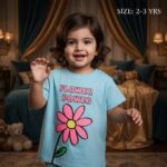 تتيشرت بناتي قطن صيفي لبني بطبعة وردة FLOWER POWER (مقاس2-3سنوات)
