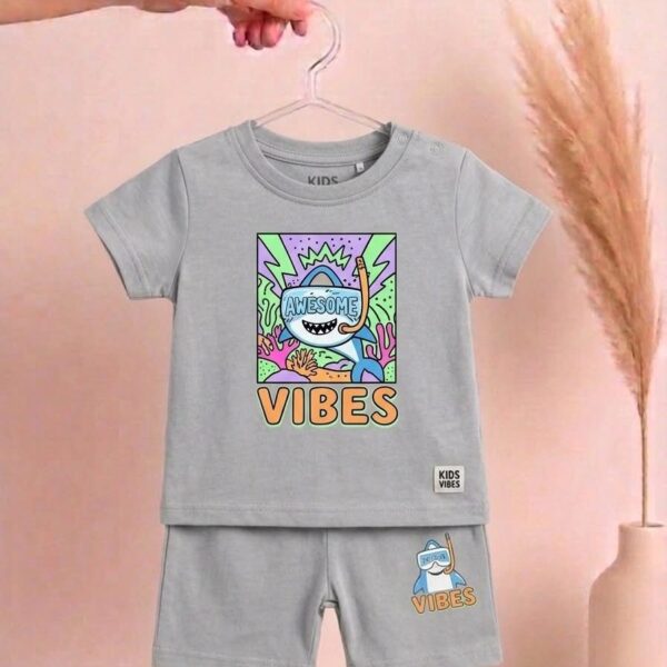 طقم أطفال ولادي صيفي قطعتين بطبعة "القرش" Awesome Vibes
