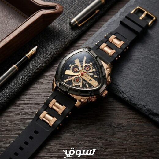ساعة رجالي رياضية فاخرة Liboger بتصميم مثلث وسوار سيليكون بوصلات ذهبية