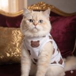 تيشرت صيفي أبيض للقطط والكلاب الصغيرة نسيج مسامي بطبعة دباديب بنية