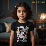 تيشرت بناتي قطن صيفي أسود بطبعة فراشات وكلمة Mini Explorer