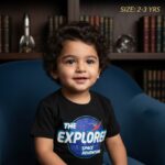 تيشرت ولادي قطن صيفي أسود بطبعة فضاء (THE EXPLORER)
