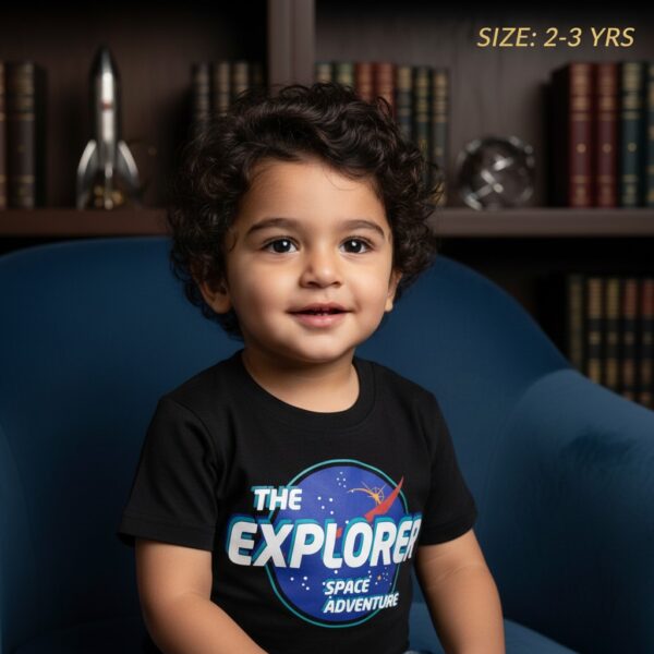 تيشرت ولادي قطن صيفي أسود بطبعة فضاء (THE EXPLORER)