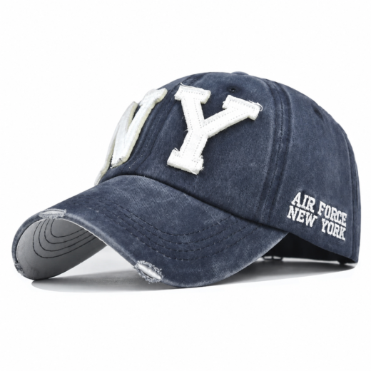 قبعة "NY Air Force" – تصميم "ديستريسد" (Distressed) عصري – لون كحلي غامق (متجر تَسَوق)