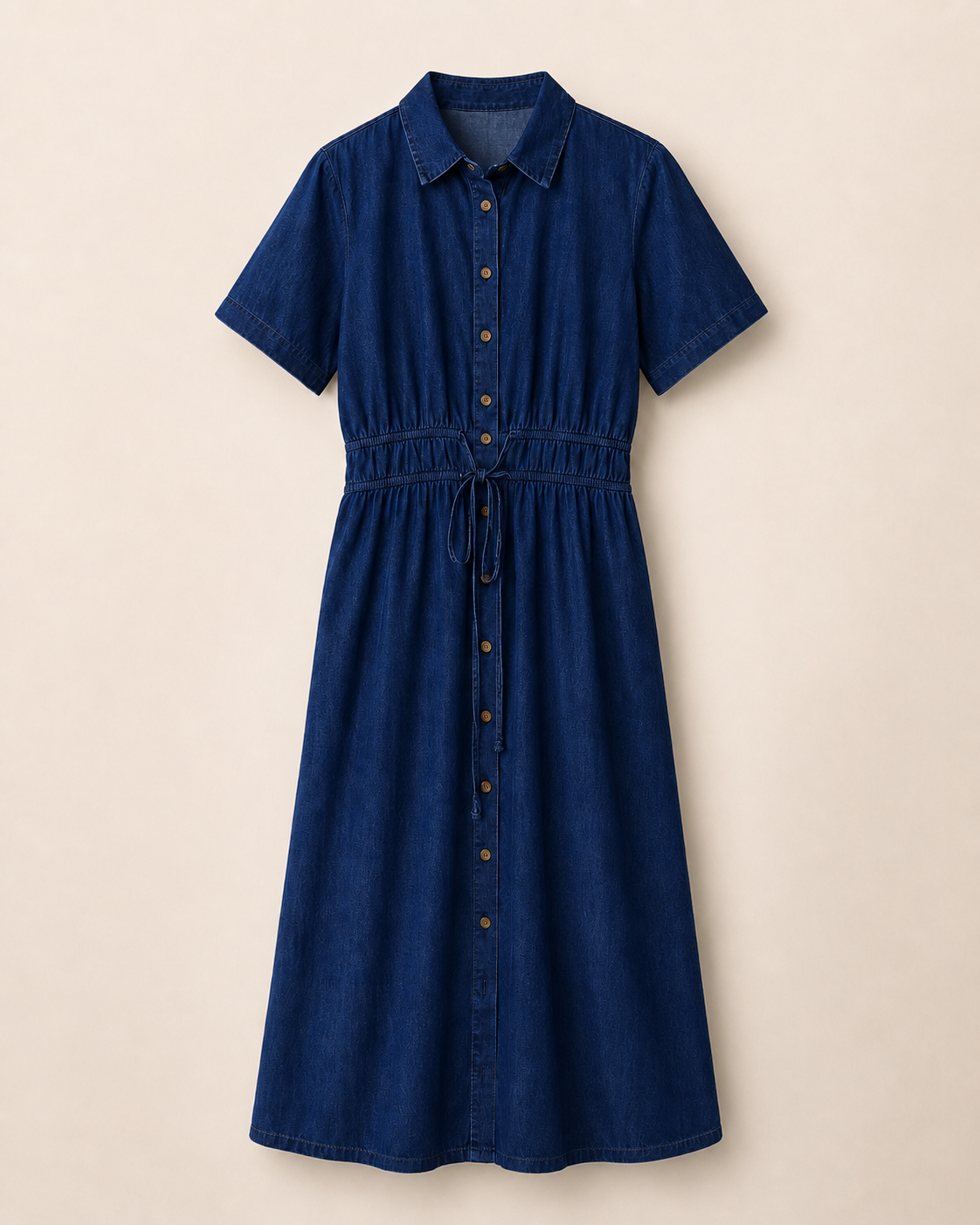 فستان جينز (Denim) ميدي بياقة كلاسيكية وخصر مربوط فستان جينز (Denim) ميدي بياقة كلاسيكية وخصر مربوط
