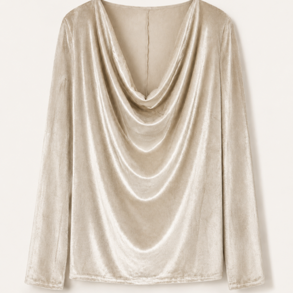 بلوزة نسائية فاخرة من المخمل بياقة "كاولي" (Cowl Neck)