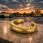 سوار "أفق المدينة" (City Horizon Cuff) – تصميم مضلع انسيابي – بريق ذهبي فاخر
