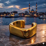 سوار "الفخامة الهندسية" (Geometric Luxe Cuff) – تصميم انسيابي مربع – بريق ذهبي فاخر