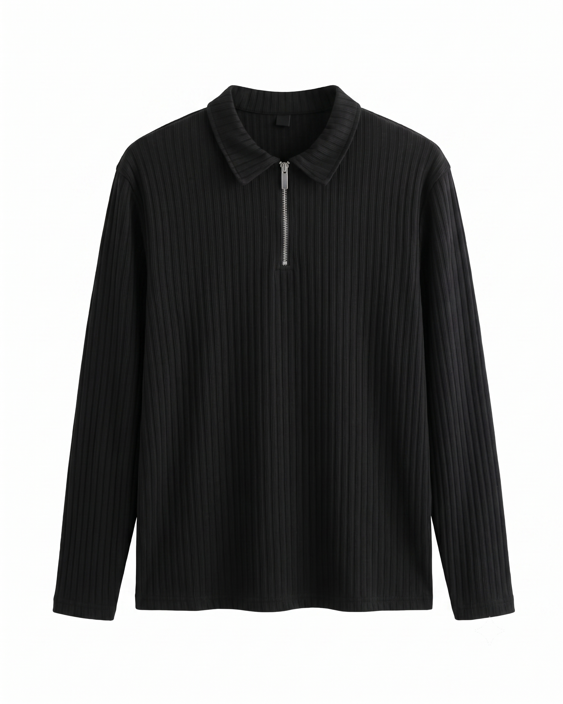تيشيرت بولو مضلع (Ribbed Zip Polo) – أكمام طويلة وسحاب معدني – لون أسود فخم (متجر تَسَوق) تيشيرت بولو مضلع (Ribbed Zip Polo) – أكمام طويلة وسحاب معدني – لون أسود فخم (متجر تَسَوق)