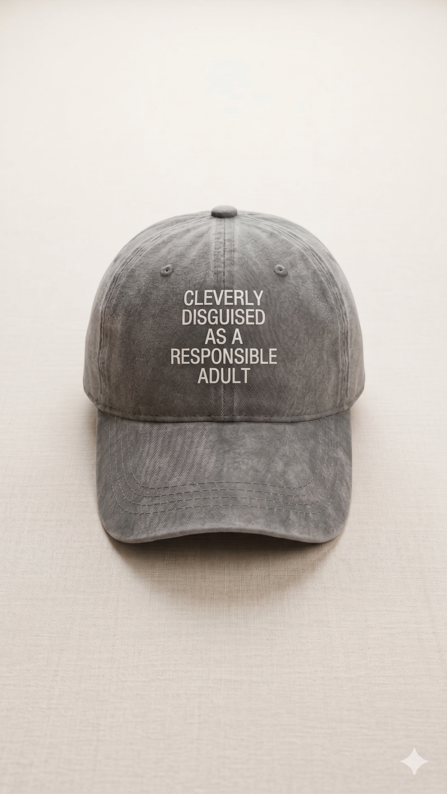 قبعة "Responsible Adult" بعبارة مرحة – تصميم بلمسة عتيقة (Vintage) – لون رمادي مغسول (متجر تَسَوق) قبعة "Responsible Adult" بعبارة مرحة – تصميم بلمسة عتيقة (Vintage) – لون رمادي مغسول (متجر تَسَوق)