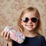 نظارات شمسية بناتي (تصميم عصري) – إطار وردي مرصع بـ "كريستال" لامع مع حافظة أنيقة بتصميم "يونيكورن"