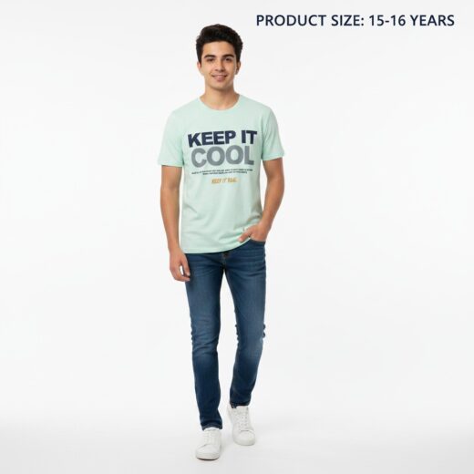 تيشيرت شبابي صيفي "KEEP IT COOL" – لون أخضر فاتح (Mint) مع طباعة عصرية – قطن مريح