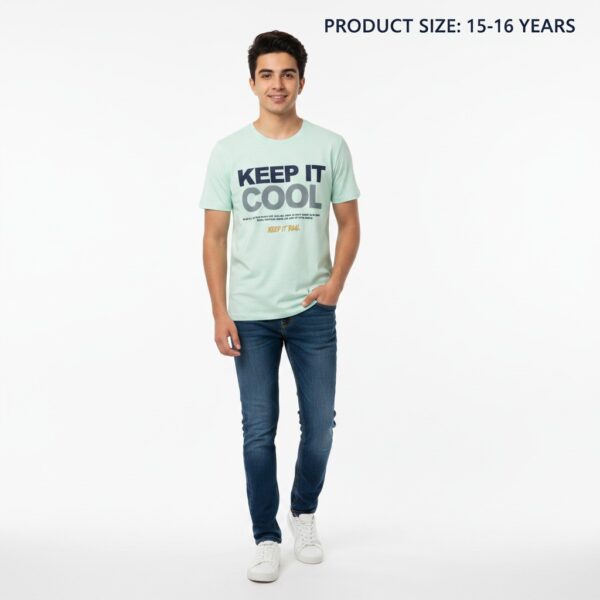 تيشيرت شبابي صيفي "KEEP IT COOL" – لون أخضر فاتح (Mint) مع طباعة عصرية – قطن مريح