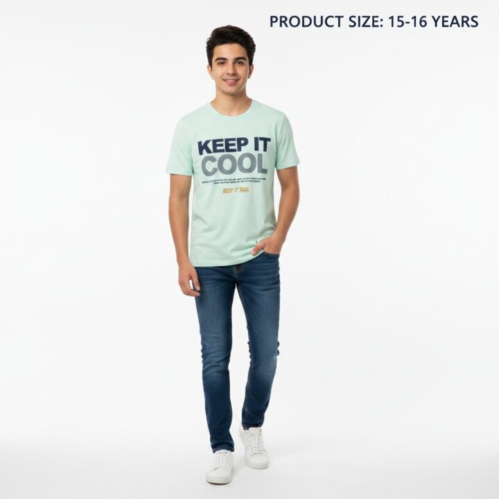 تيشيرت شبابي صيفي "KEEP IT COOL" – لون أخضر فاتح (Mint) مع طباعة عصرية – قطن مريح