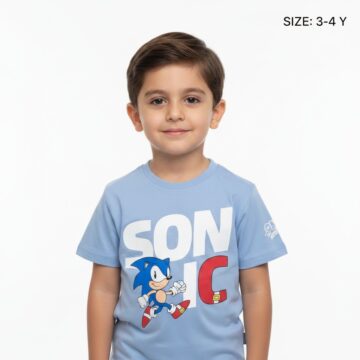 تيشيرت أولاد صيفي "سونيك" – لون أزرق سماوي مع طباعة شخصية Sonic الكلاسيكية – قطن ناعم