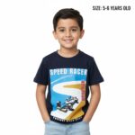 تيشيرت أولاد صيفي "SPEED RACER" – لون كحلي داكن مع طباعة "سيارة سباق" – قطن ناعم
