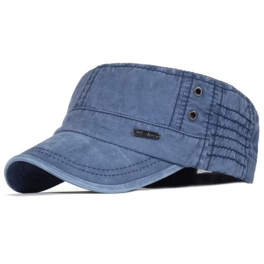 قبعة "الكاب العسكري" (Military Style Cap) – تصميم عتيق (Vintage) – متوفرة بثلاثة ألوان: الرمادي، الأزرق، والزيتي (متجر تَسَوق)