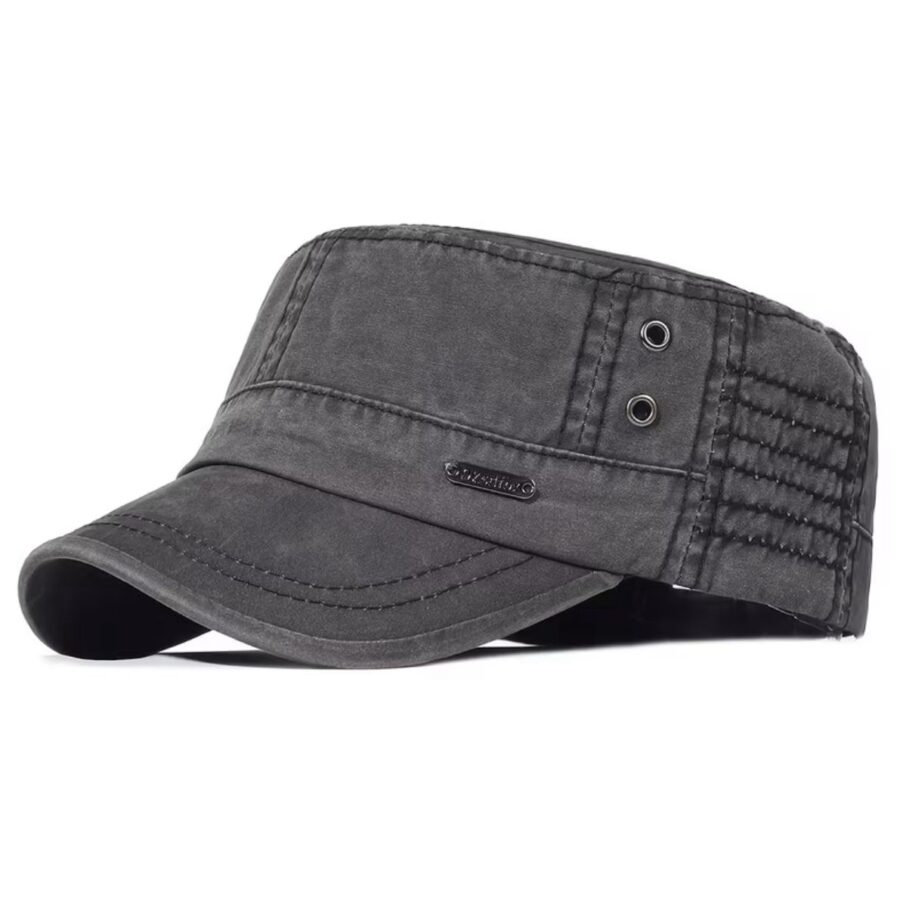 قبعة "الكاب العسكري" (Military Style Cap) – تصميم عتيق (Vintage) – متوفرة بثلاثة ألوان: الرمادي، الأزرق، والزيتي (متجر تَسَوق)