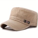 قبعة "الطراز العسكري" (Military Cadet Cap) – تصميم عصري مع تفاصيل جلدية – متوفرة بالألوان الترابية (متجر تَسَوق)