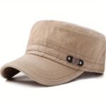 قبعة "الطراز العسكري" (Military Cadet Cap) – تصميم عصري مع تفاصيل جلدية – متوفرة بالألوان الترابية (متجر تَسَوق)
